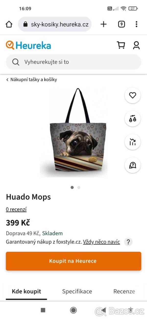 Kabelka, taška - Mops, pes - foto 3