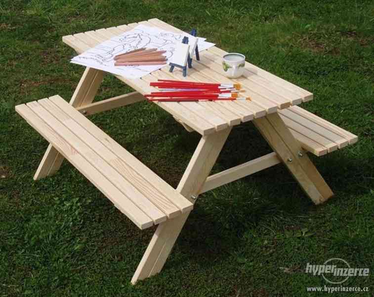 Dětský dřevěný zahradní nábytek - Piknik set - nový - foto 1
