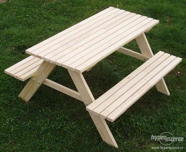Dětský dřevěný zahradní nábytek - Piknik set - nový - foto 2