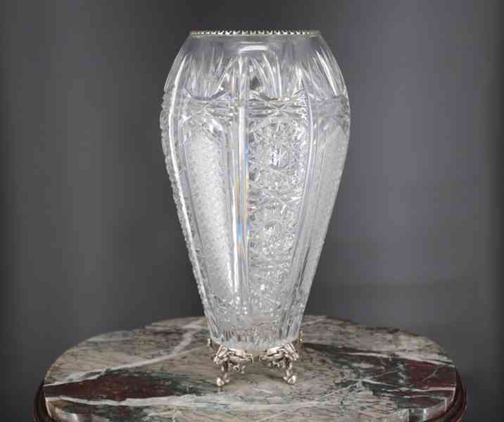 Broušená kříšťálová váza v montuře výška 41,5 cm - foto 8