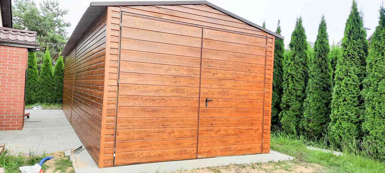 Plechová garáž 3,4x7m sedlová střecha výklopná vrata TS286 - foto 2