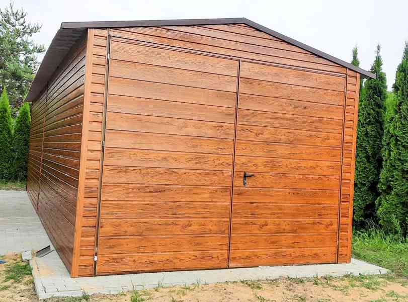Plechová garáž 3,4x7m sedlová střecha výklopná vrata TS286 - foto 3