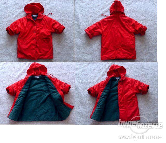 zimní kabát s kapucí červený dobrý stav vel. 92 - foto 1