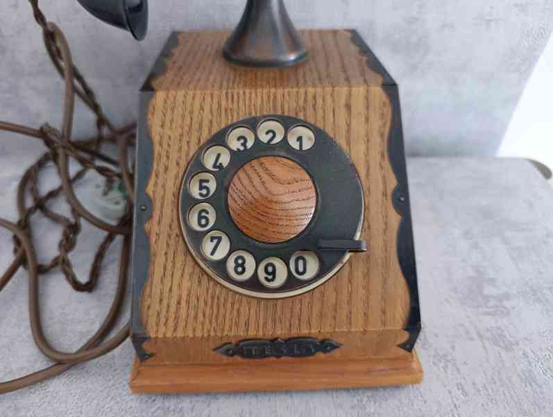 Retro telefon TESLA dřevěný Československo 1979 DEKORACE - foto 2