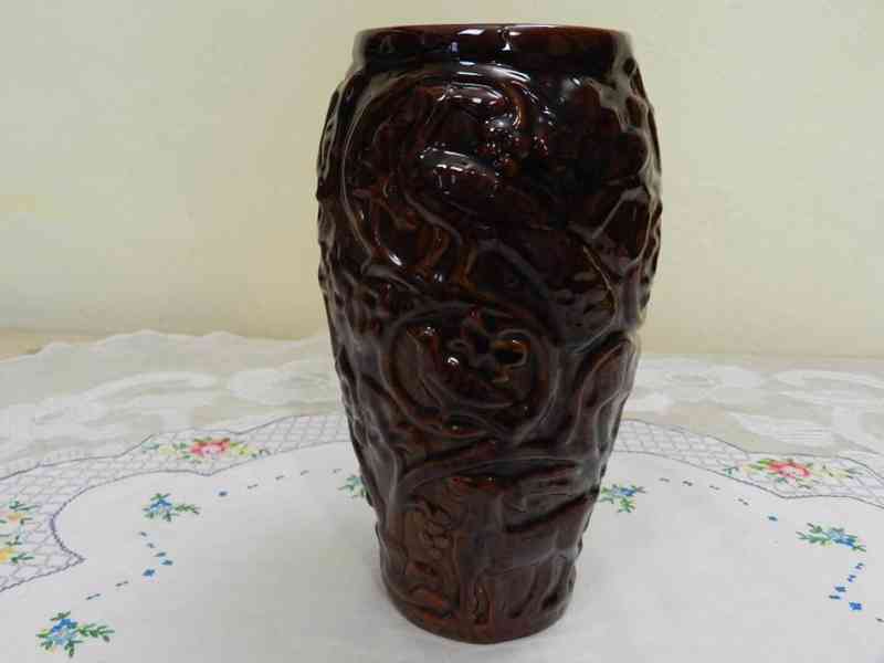 Zajímavá stará plastická keramická Váza Zvířata barva hnědá - foto 2