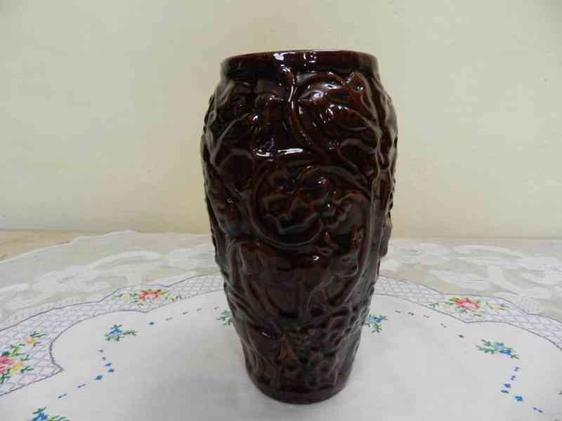 Zajímavá stará plastická keramická Váza Zvířata barva hnědá - foto 8