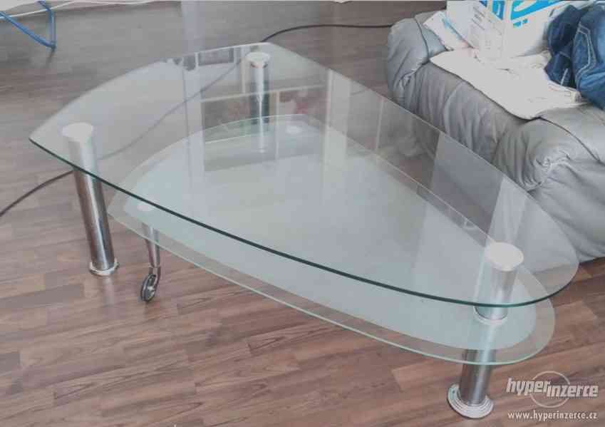 Konferenční stolek - skleněný + chrom - foto 1