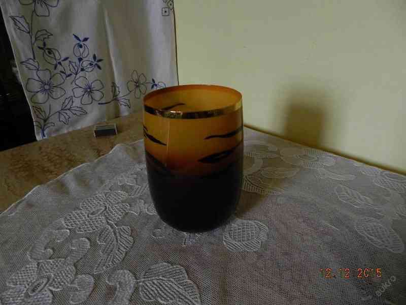 Hezká stará skleněná váza zlacený okraj - foto 3
