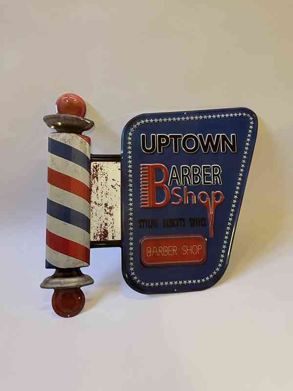 Uptown barber shop - plechová cedule - foto 1
