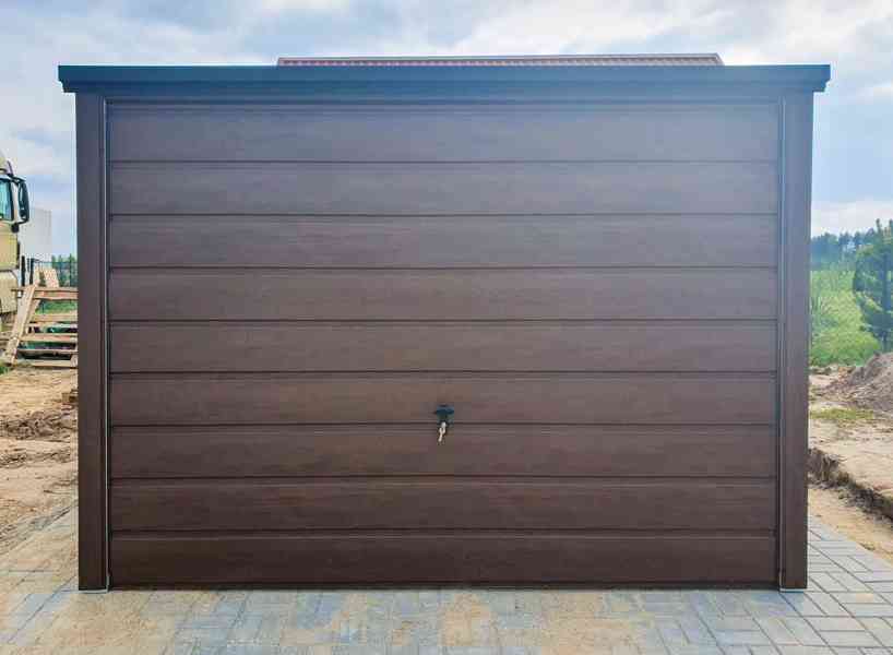 Plechova garáž 3x6m - výklopná vrata - tmavě hnědá - TS644 - foto 2
