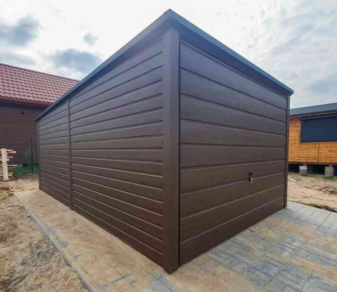 Plechova garáž 3x6m - výklopná vrata - tmavě hnědá - TS644 - foto 4