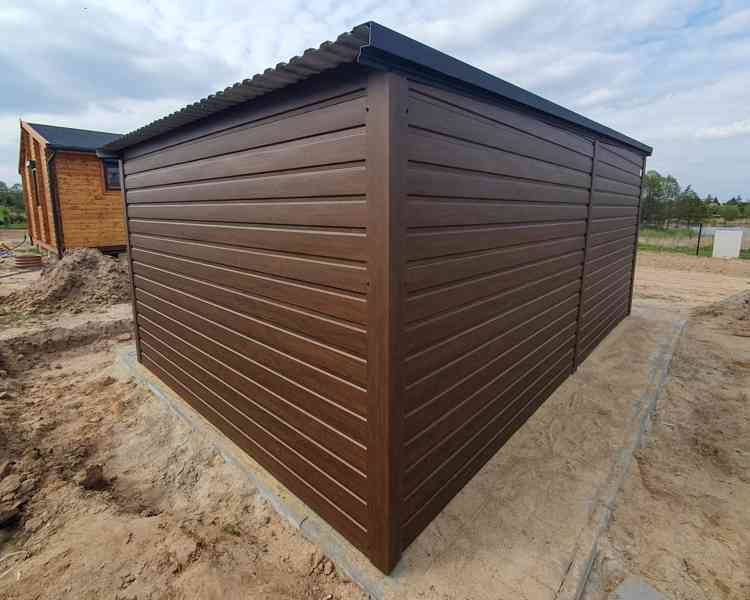 Plechova garáž 3x6m - výklopná vrata - tmavě hnědá - TS644 - foto 3