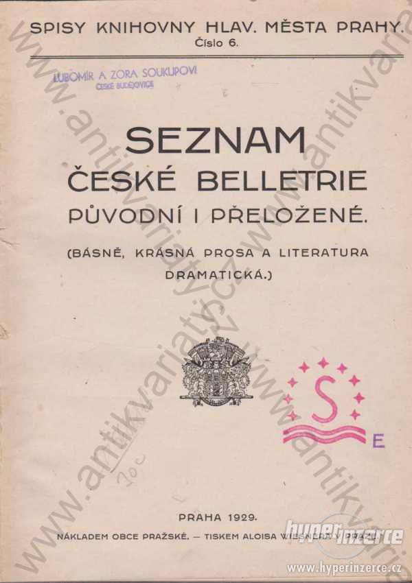 Seznam české belletrie původní i přeložené 1929 - foto 1