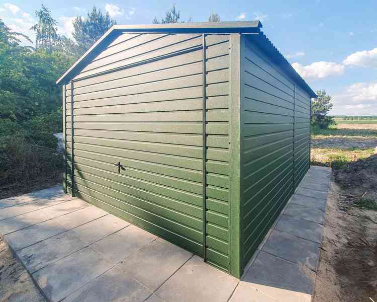 Plechova garáž 3,5x6m  výklopná vrata - zelená -  TS727 - foto 4