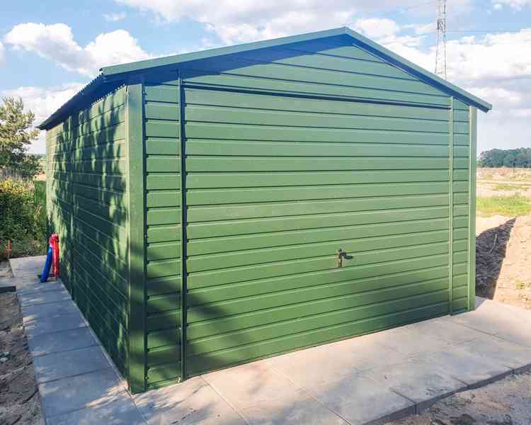 Plechova garáž 3,5x6m  výklopná vrata - zelená -  TS727 - foto 2