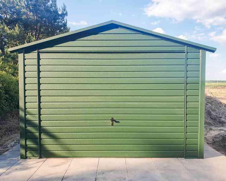 Plechova garáž 3,5x6m výklopná vrata - zelená - TS727 - foto 1