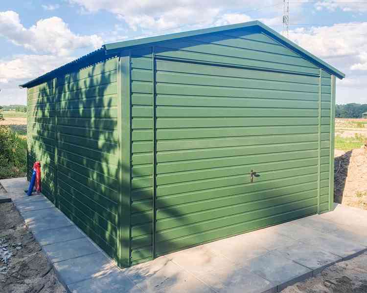 Plechova garáž 3,5x6m  výklopná vrata - zelená -  TS727 - foto 3