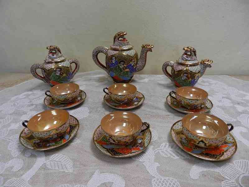 Krásný Art Deco Japonský Dračí Servis pro 6 osob Satsuma - foto 1