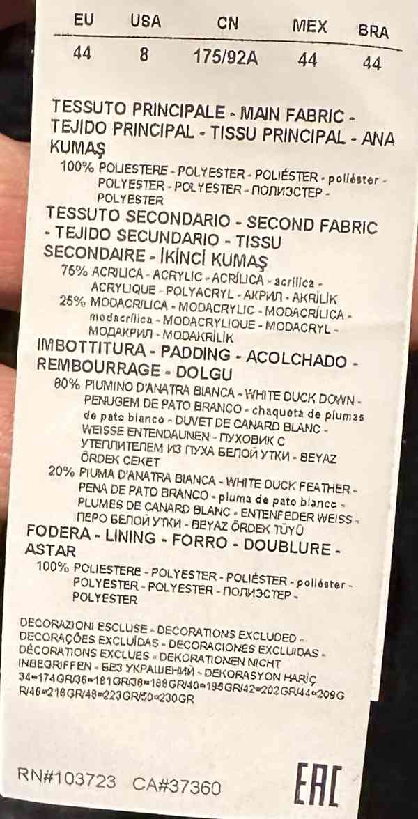 Dlouhá prošívaná péřová bunda ARMANI JEANS - foto 11