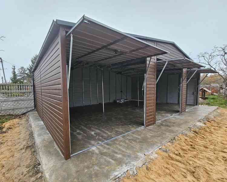 Plechova garáž 10,5x6m - 3x  výklopná vrata -  dveře - TS877 - foto 3