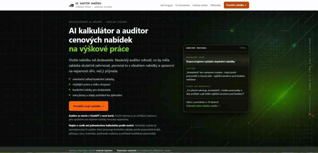 AI kalkulátor a kontrolor cen výškové práce (odkaz v textu)