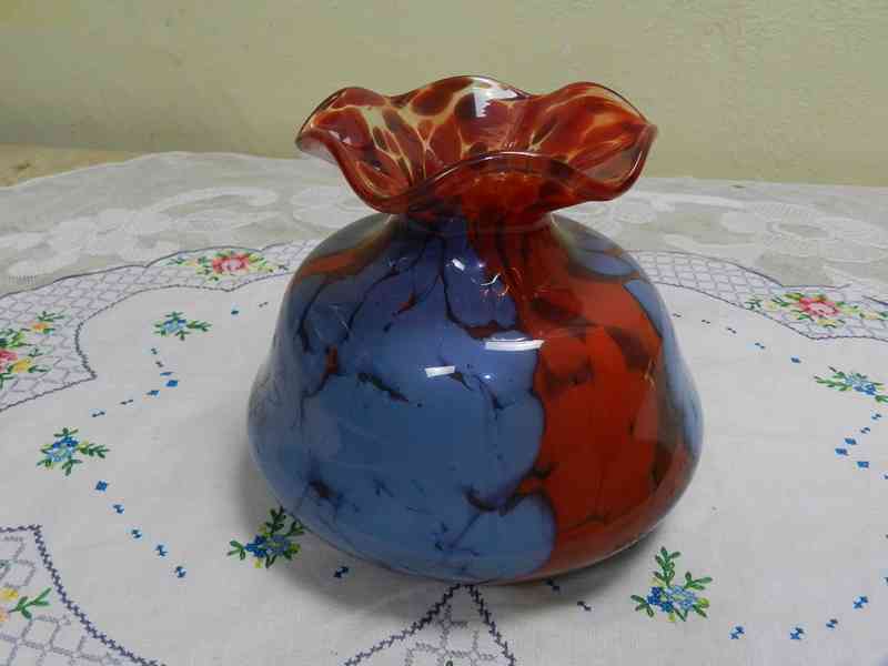 Zajímavá červeno modrá Autorská Váza Signováno - foto 5