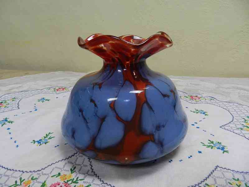 Zajímavá červeno modrá Autorská Váza Signováno - foto 2