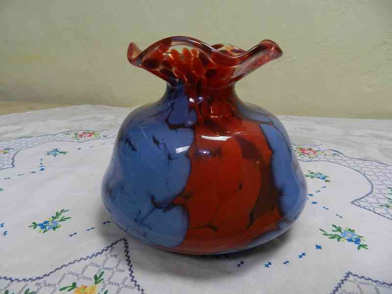 Zajímavá červeno modrá Autorská Váza Signováno - foto 3