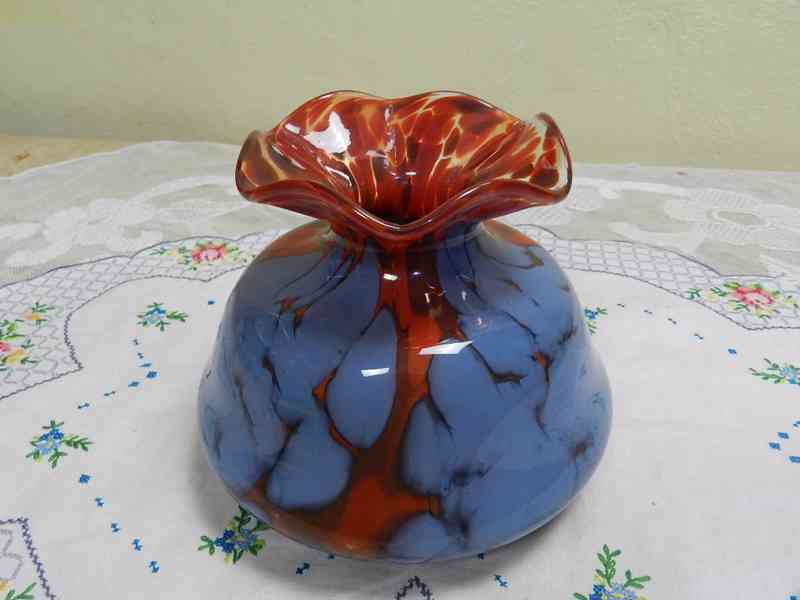 Zajímavá červeno modrá Autorská Váza Signováno - foto 4