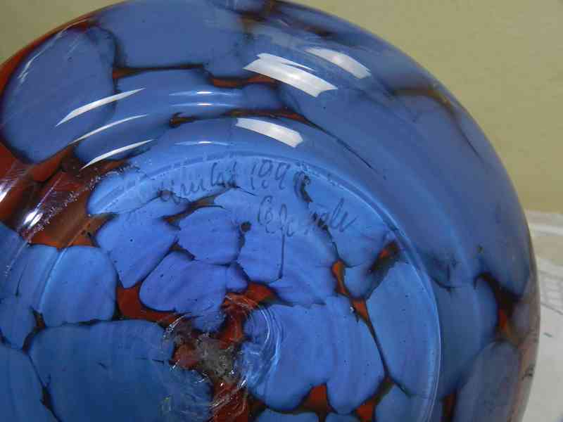 Zajímavá červeno modrá Autorská Váza Signováno - foto 8