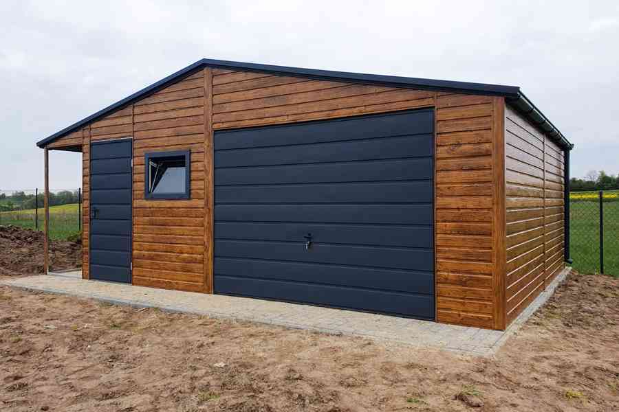 Plechova garáž 7x6m výklopná vrata - výklenek - dveře TS566 - foto 3