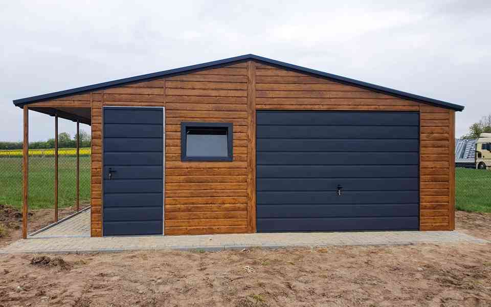 Plechova garáž 7x6m výklopná vrata - výklenek - dveře TS566 - foto 4