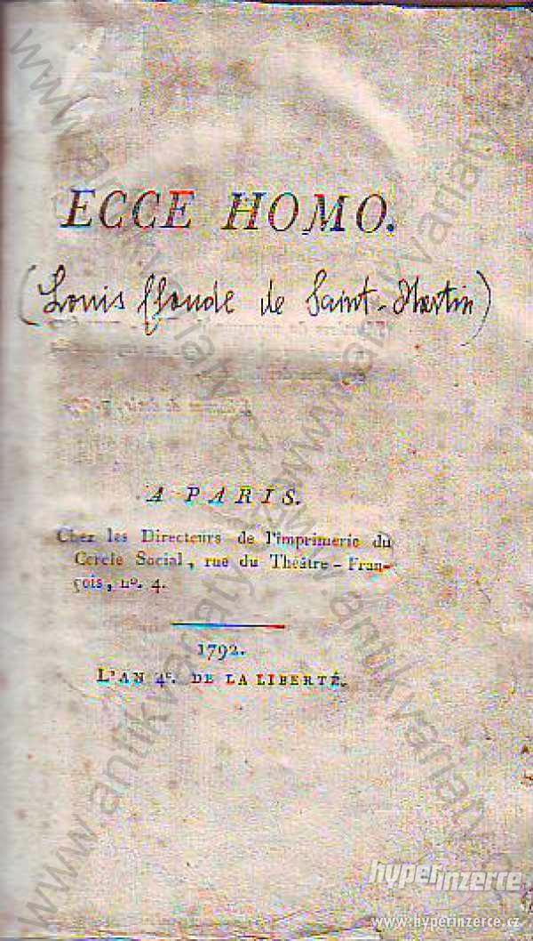 Ecce Homo Louis Claude de Saint -Martin Paris 1792 - foto 1