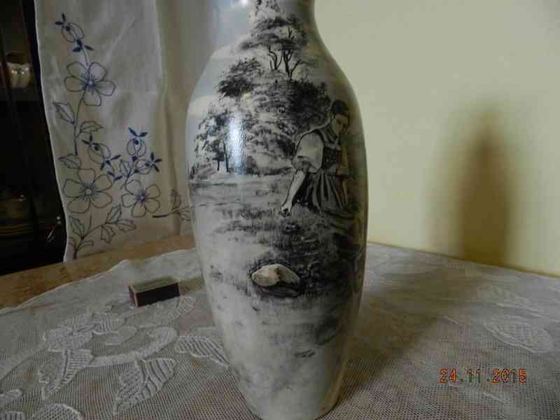 Krásná stará ručně malovaná váza 28,5cm - foto 9