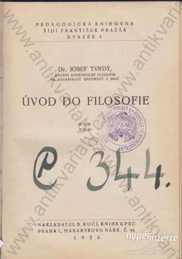 Úvod do filosofie Josef Tvrdý 1926 - foto 1