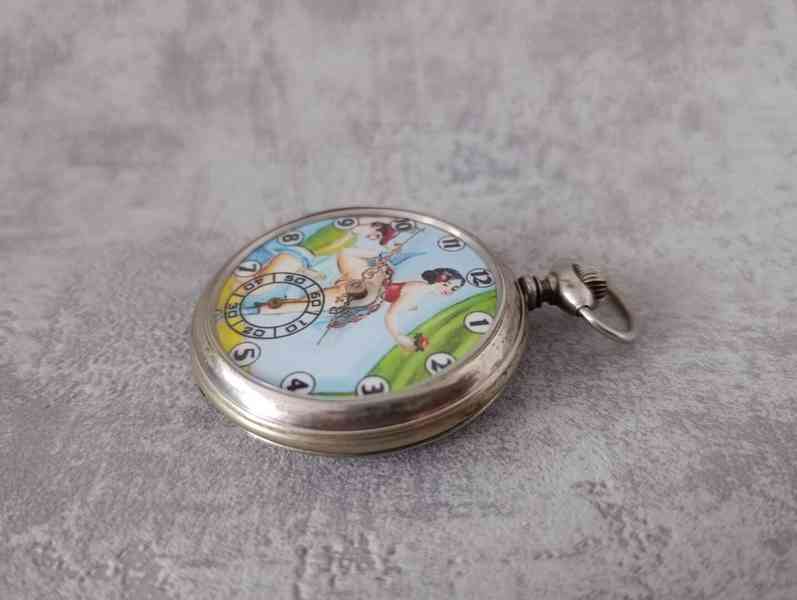 Starožitné kapesní hodinky Junghans erotický motiv - foto 6
