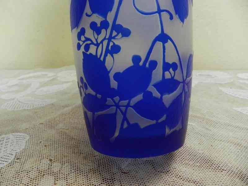 Luxusní přejímaná modrá Váza leptané sklo Harrachov - foto 7