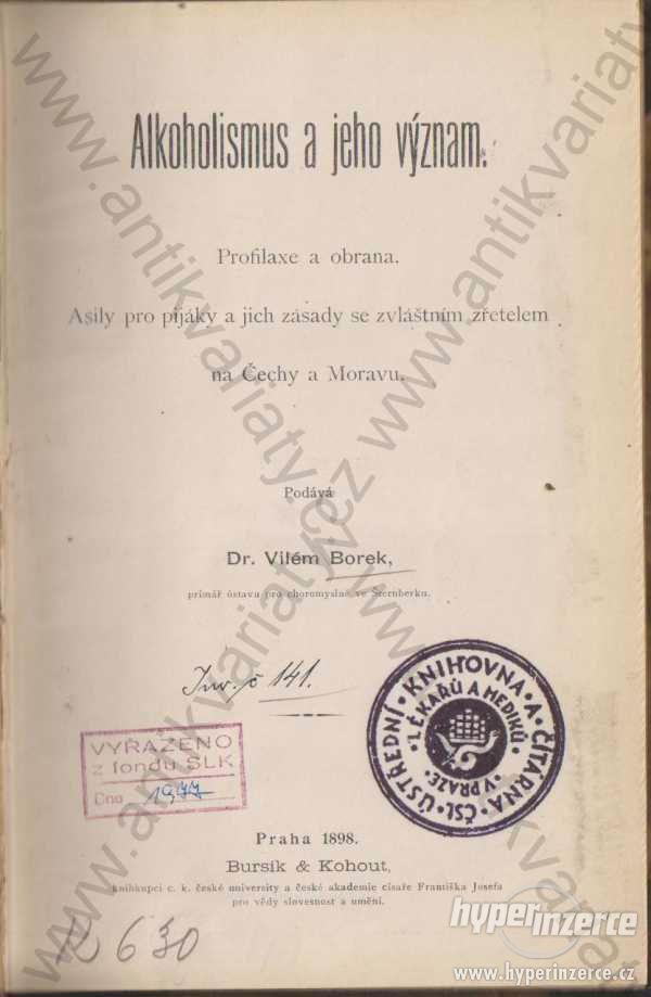Alkoholismus a jeho význam Dr. Vilém Borek 1898 - foto 1