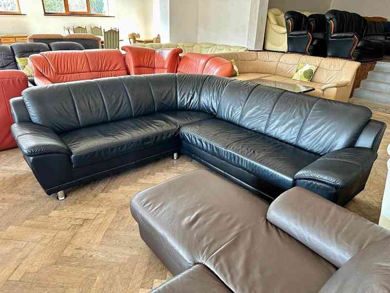  273 Kožená rohová sedací souprava sedačka černá  