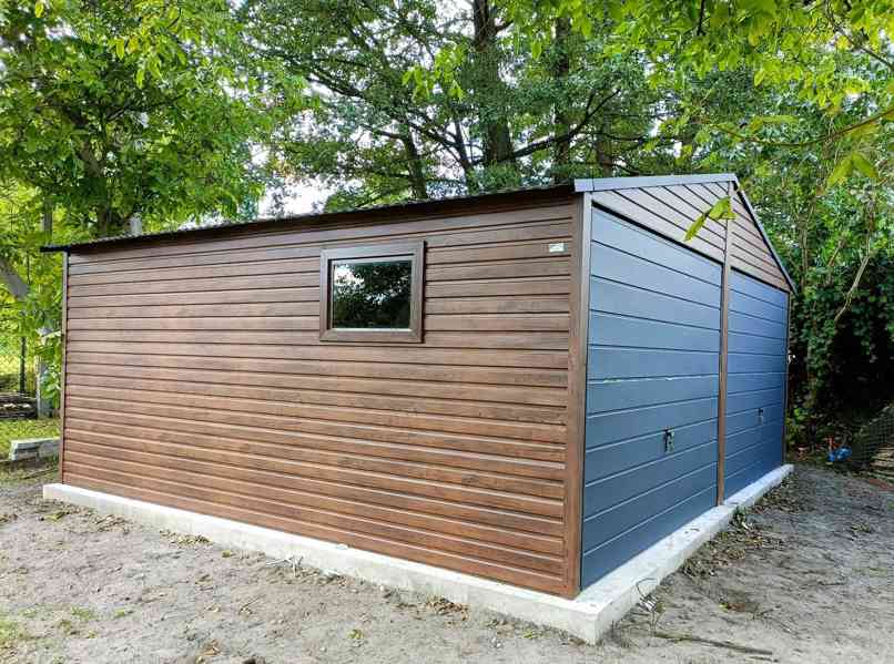 Plechová garáž 6x5,5m sedlová střecha 2x vrata + okno TS320 - foto 4