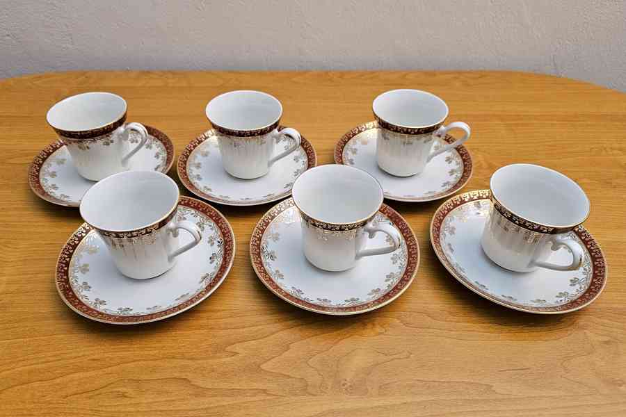 Retro porcelánová kávová souprava JSK – 6 ks, zlatý dekor