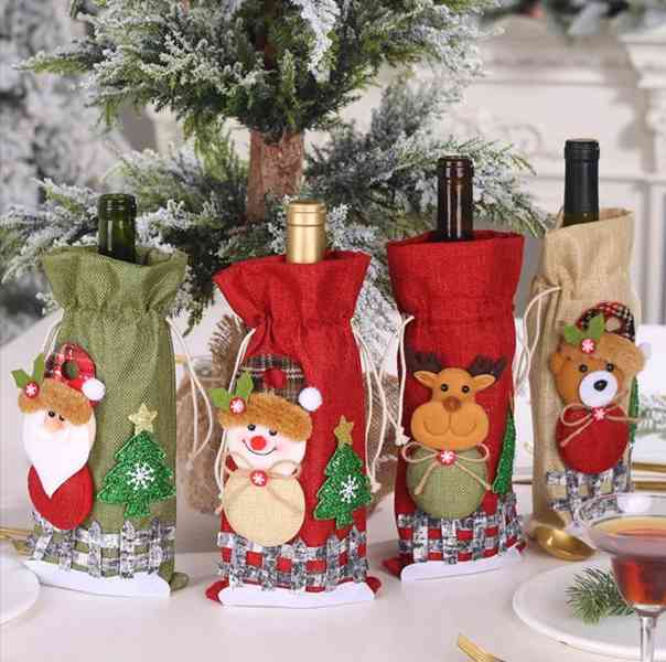 Vánoční sáčky na láhev textil