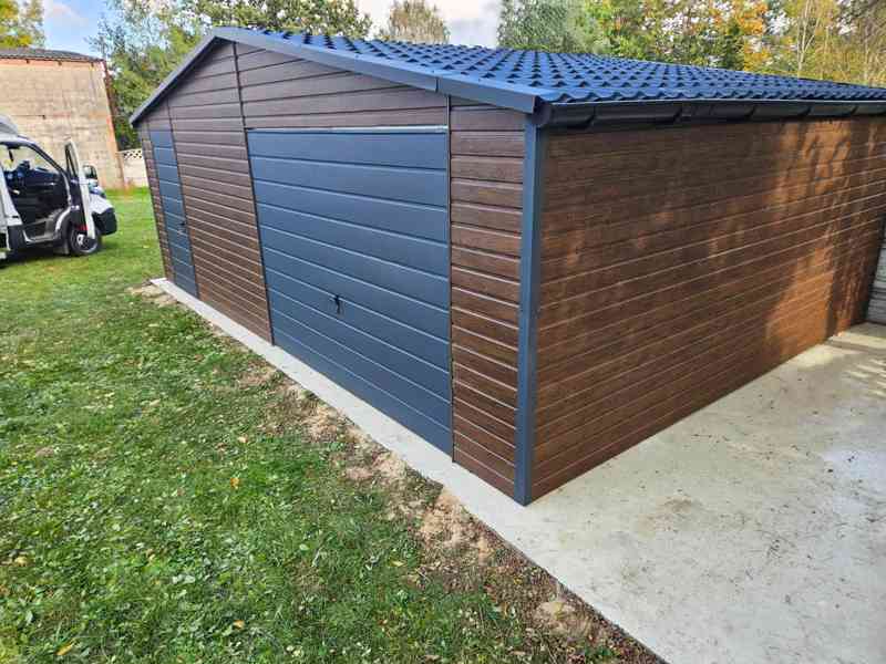 Plechova garáž 7,5x6m výklopná vrata - dveře - 2x okno TS874 - foto 2