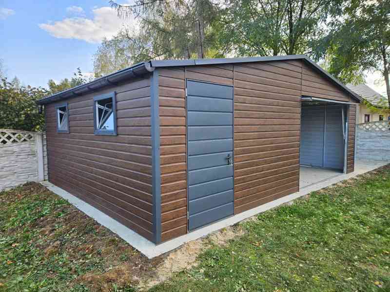 Plechova garáž 7,5x6m výklopná vrata - dveře - 2x okno TS874 - foto 3