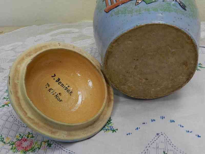 Krásná stará malovaná keramická Nádoba Dóza Selky J. Beníšek - foto 8