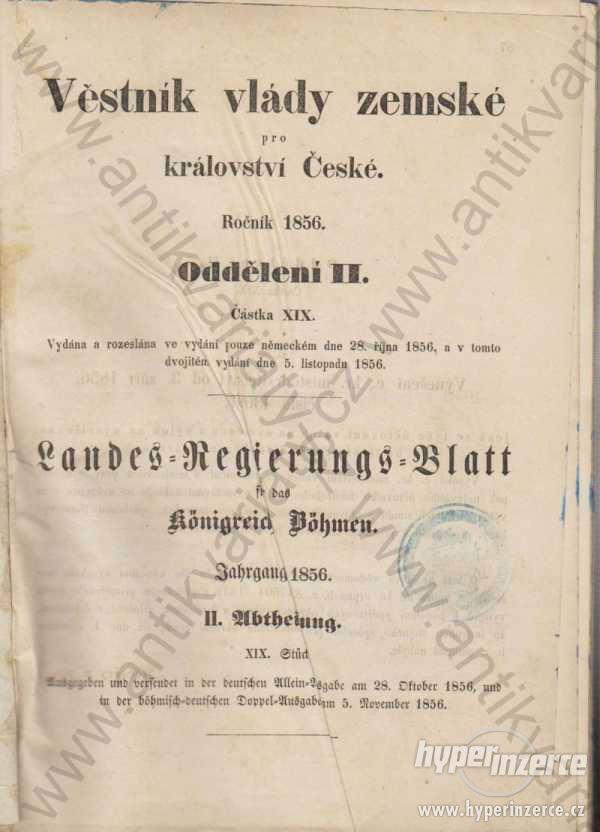 Věstník vlády zemské pro království České roč.1856 - foto 1