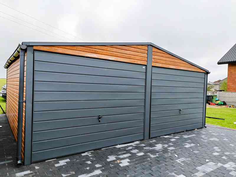 Plechová garáž 6m x 6m, sedlová střecha, 2x vrata TS248 - foto 4