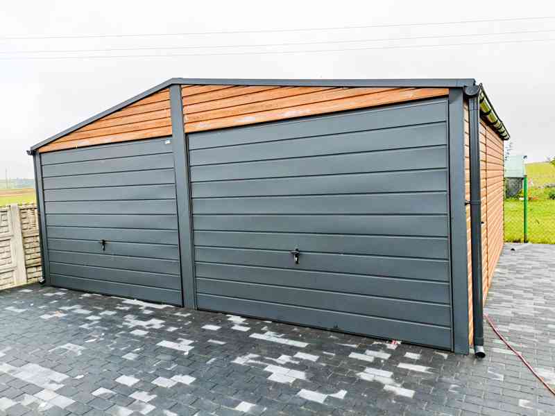 Plechová garáž 6m x 6m, sedlová střecha, 2x vrata TS248 - foto 2