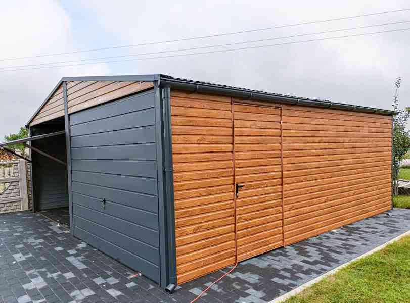 Plechová garáž 6m x 6m, sedlová střecha, 2x vrata TS248 - foto 3