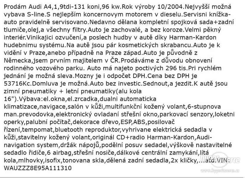 Audi A4 B6 1,9Tdi,96kw,S-line,kůže,odp.DPH - foto 2